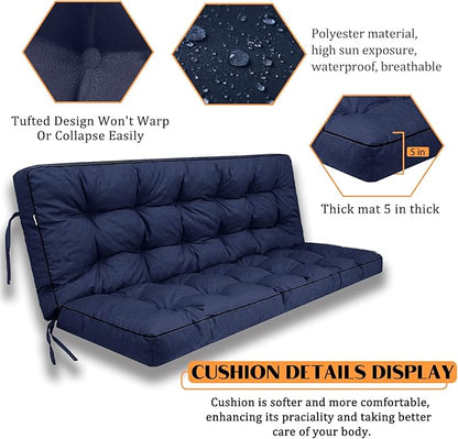 Swing Replacement Seat Cushions, 2-3 Seater Bench Cushions for Outdoor Furnitur with Backrest, Garden Recliner Seat Cushions Waterproof Sofa Pads (Dark Blue, 70.8x40in)