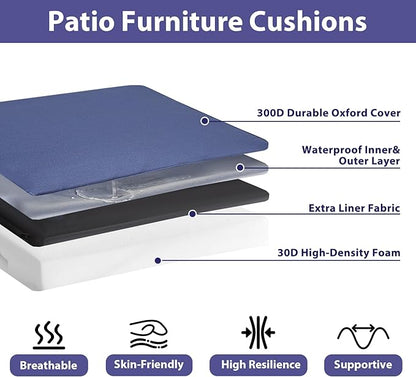 Outdoor Chair Cushions Set of 4 -Waterproof Outdoor Seat Cushions for Patio Furniture, Patio Chair Cushion with Handle and Ties, Square Out Door Chair Pads,18.5" x 16" x 3", Navy Blue