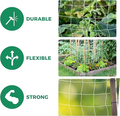Kikhope 5x30ft Plant Trellis Netting, Heavy-Duty Polyester Grow Net, Garden Trellis Netting with Square Mesh for Climbing Plants, Vegetables, Fruits, and Flowers