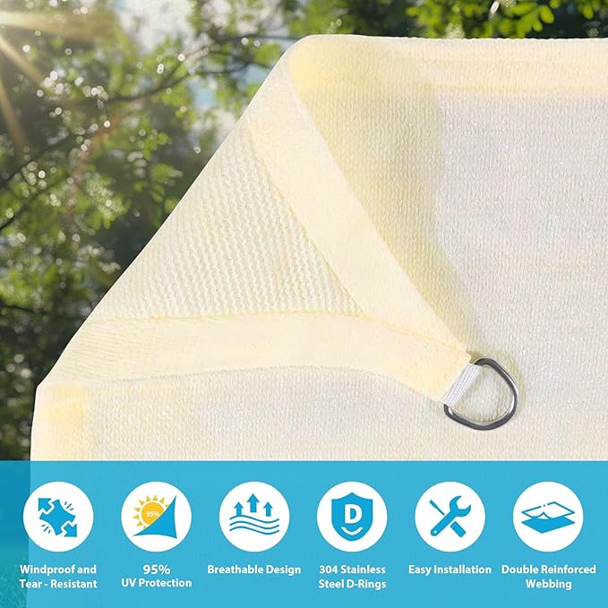 Amagenix Sun Shade Sail 10X26 Curved Edge Outdoor Shade Canopy Cream Breathable 95% UV Block Shade Cloth for Patio Garden Backyard (We Make Custom Size)
