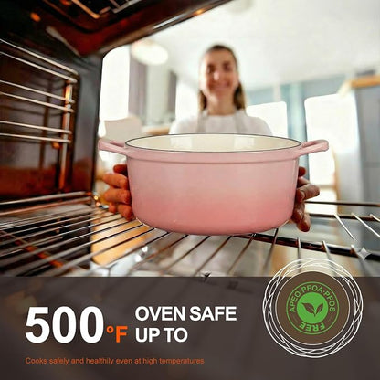 Overmont Enameled Cast Iron Dutch Oven - 5.5QT Pot with Wide Handles Lid Cookbook & Cotton Potholders - Heavy-Duty Pre-Seasoned Cookware Oven Safe to 500°F for Braising, Stews, Roasting, Sourdough Baking