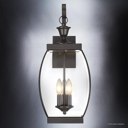 Urban Ambiance Luxury Colonial Outdoor Wall Light, Large Size: 22.5" H x 9" W, with Transitional Style Elements, Bowed Design, Gorgeous Dark Medieval Bronze Finish and Beveled Glass, UQL1172