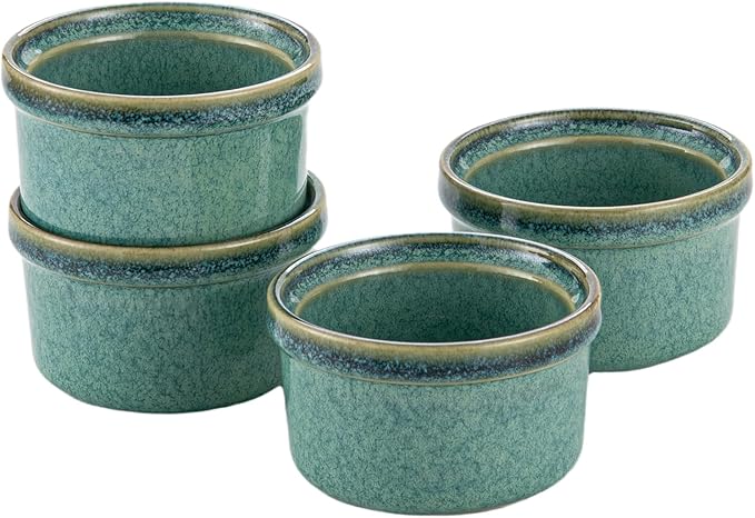 Ramekins 4 oz Oven Safe, Creme Brulee Ramekins, Pudding Custard Cups, Souffle Dishes, Small Ceramic Dipping Sauce Bowls Set of 4 - Moss Green