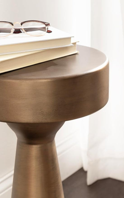 Kate and Laurel Solbrett Modern Sophisticated Metal Side Table, 12 x 12 x 22, Antique Brass, Contemporary Pedestal End Table with Unique Sculptural Design for Use as Bedroom Nightstand