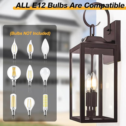 Oil Rubbed Bronze Dusk to Dawn Outdoor Wall Lighting, 19" Large Outside Modern Wall Sconce Lantern, Industrial Porch Light Wall Mount, Waterproof Farmhouse Exterior Lamp 2-Light Brown, 2 Pack
