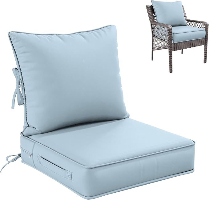 Premium Outdoor Seat Cushion Chair Cushions for Patio Furniture 19 L X 19 W X 4 H Waterproof & Fade Resistant Deep Seat and Backrest Cushion Set with Removable Covers for Chair, Sofa
