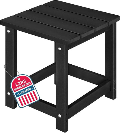 LZRS Square Patio Side Table, Heavy Duty HDPE Outdoor End Table with Wood Texture, Weatherproof Composite Table for Adirondack Chairs, Deck, Pool, Indoor/Outdoor, No Peeling or Cracking(Black)