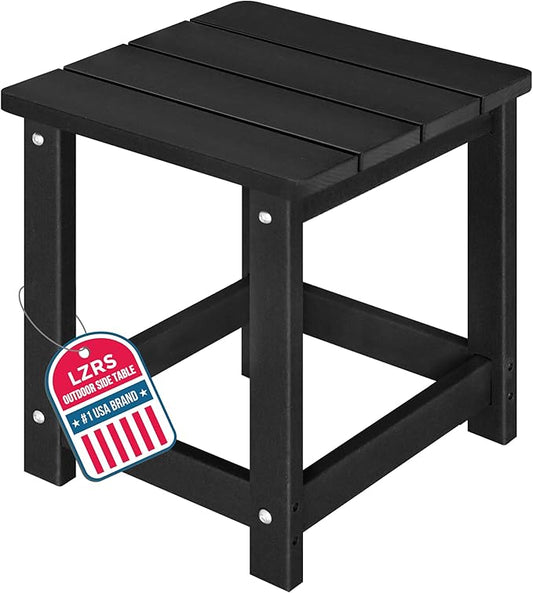 LZRS Square Patio Side Table, Heavy Duty HDPE Outdoor End Table with Wood Texture, Weatherproof Composite Table for Adirondack Chairs, Deck, Pool, Indoor/Outdoor, No Peeling or Cracking(Black)