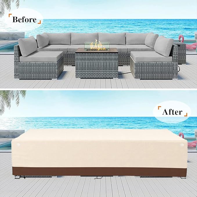 Tuyeho Patio Furniture Set Cover 88 x 58 x 28 inch, Durable Heavy Duty Oxford Fabric Outdoor Sectional Set Cover, Waterproof & Weather Resistant, for Your Outdoor Sectional Sofa Set (Beige & Brown)