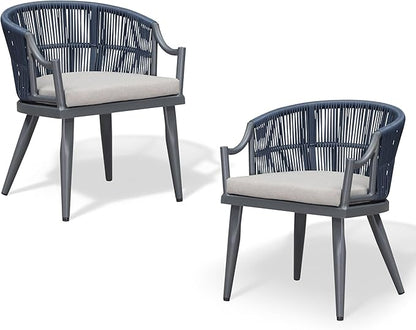 PURPLE LEAF Patio Dining Chairs Set of 2 Modern Wicker Outdoor Dining Chairs with Thick Cushions and Aluminum Frame All Weather Patio Chairs for Garden Porch Lawn Grey