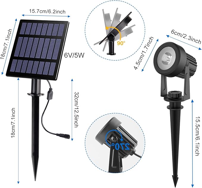 Solar Spot Lights Outdoor, Landscape Spotlights IP65 Waterproof 9.8ft Cable, Dusk to Dawn Solar Uplights for Trees Garden Yard Driveway Porch Walkway Pool (6-in-1, 6000K Cool White)