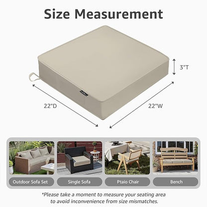 PatioGlow Outdoor Chair Cushions 22 x 22 x 3 Inch, Waterproof & Fade Resistant Patio Seat Cushion for Furniture with Handle and Ties, Thick Seating Pads for Outside Sofa Couch Set of 2, Cream