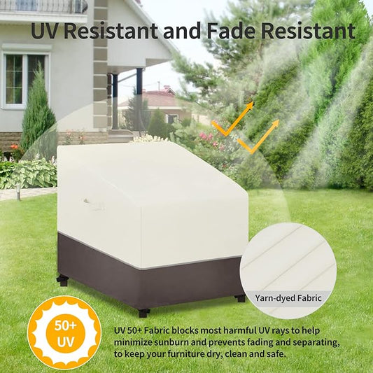 Easy-Going Patio Chair Cover UV Resistant Outdoor Chair Cover Bicolor Waterproof Outdoor Furniture Cover with Reflective Hemming (2 Pack-32Wx37Dx31H inch, Beige/Brown)