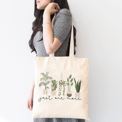 TSIIUO Women's Just One More Plant Canvas Tote Bag Funny Gardener Gift Plant Lover Reusable Shopping Canvas Bag