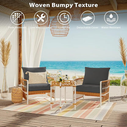 Sundale Outdoor Olefin Deep Seat Cushion Set of 2, Patio Chair Cushion and Pillow, Water-Resistant Sectional Sofa Pad with Straps Dark Gray, 24 x 24 x 4 Inches