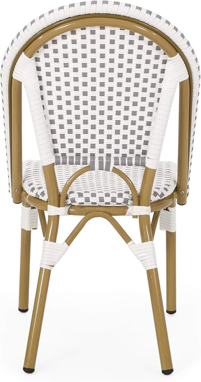 Christopher Knight Home Philomena Outdoor French Bistro Chair (Set of 4), Gray + White + Bamboo Print Finish