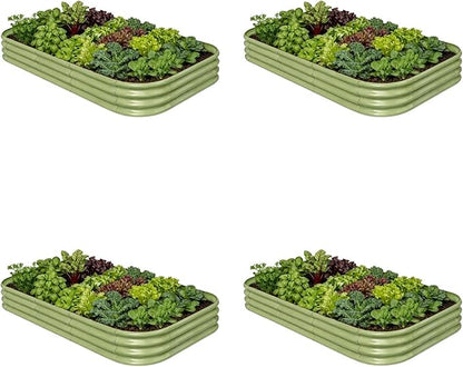 4-Pack Galvanized Raised Garden Bed 8x4x1 | 10x2x1 ft, 12" Tall Metal Planter Box for Outdoor Plants, Modular Raised Flower Bed Rust Resistant Coating, Long Planter for Vegetable - Moss Green