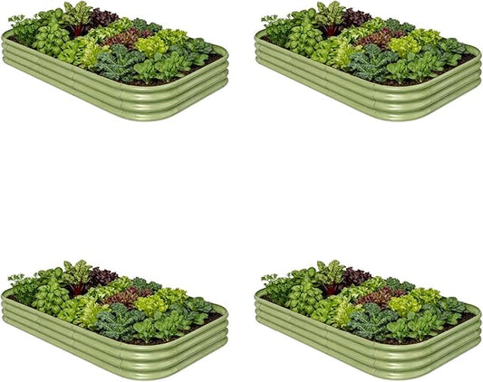 4-Pack Galvanized Raised Garden Bed 8x4x1 | 10x2x1 ft, 12" Tall Metal Planter Box for Outdoor Plants, Modular Raised Flower Bed Rust Resistant Coating, Long Planter for Vegetable - Moss Green