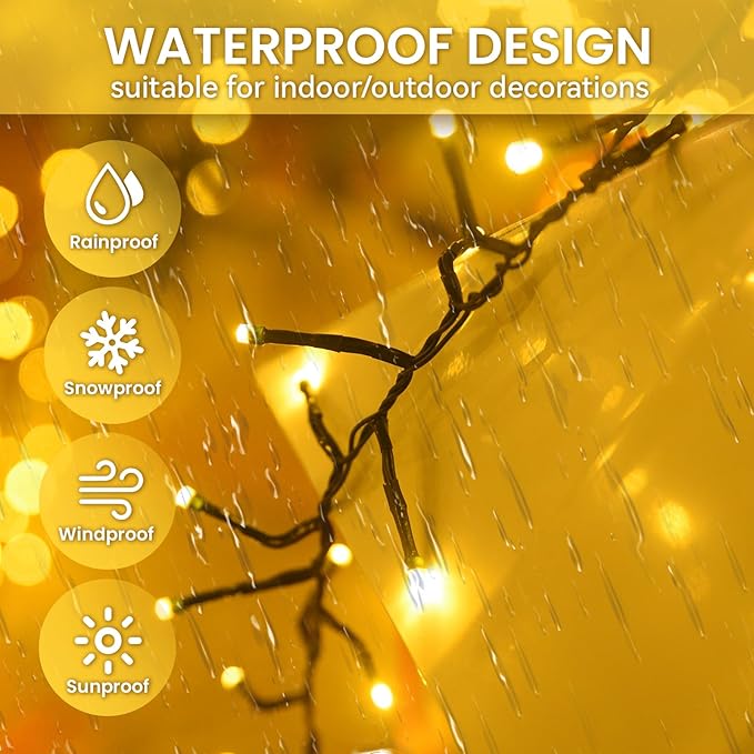 Dailyart 300 LED Cluster Lights Christmas 36Ft Fairy Lights Plug in with Remote 8 Modes Warm White String Lights Waterproof Christmas Tree Lights Twinkle Lights for Bedroom House, Green Wire