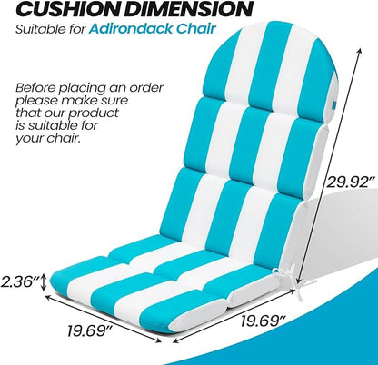 Crestlive 50x19.6 Inch Adirondack Chair Cushion, Water Repellent, Fade Resistant, High Back Outdoor Rocking Chair Cushion for Patio, Blue Stripe