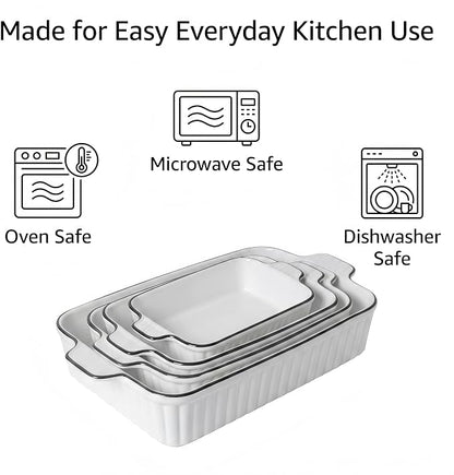 Ceramic Bakeware Set of 4, Deep Rectangular Casserole Dishes for Oven to Table, Non-Stick Lasagna Pans with Handles, Stackable Baking Pans for Family Dinners & Housewarming Gift