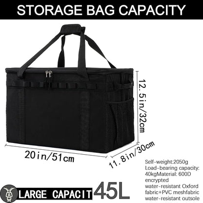Tactical Camping Storage Bag, Utility Camping Tote Kitchen Organizer Storage Box, Trunk Organizer with Shoulder Strap,Outdoor Garden Tool Bag for Camping, Travel, Picnic (03-black)