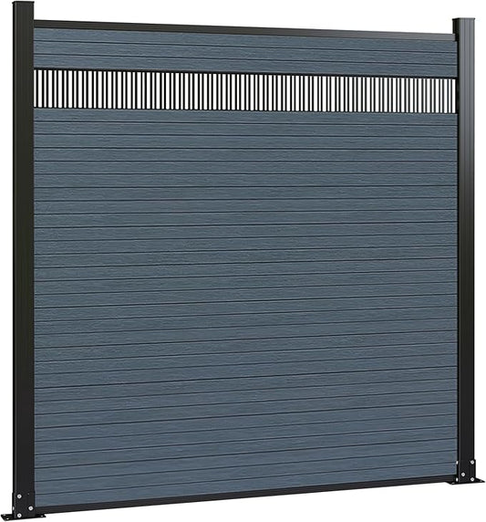 6 Feet×6 Feet Privacy Fence, Outdoor Wood Plastic Composite Fence Panel, Waterproof Security Barriers Fencing, WPC (Gray, Vertical (1 Panel - 2 Post))