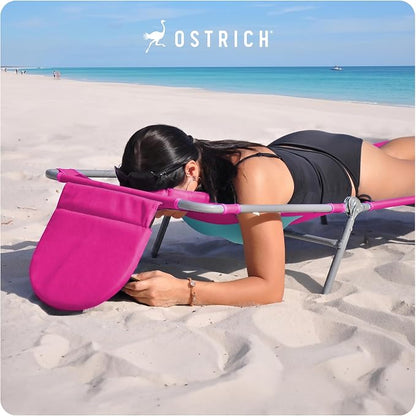 Ostrich the Ladies Comfort Lounger with Chest Support, Foldable and Portable Reclining Outdoor Patio Beach Lawn Camping Pool Tanning Chair, Pink