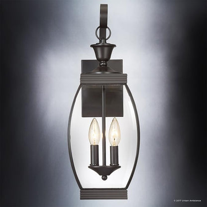 Urban Ambiance Luxury Colonial Outdoor Wall Light, Large Size: 21" H x 7.5" W, with Transitional Style Elements, Bowed Design, Gorgeous Dark Medieval Bronze Finish and Beveled Glass, UQL1171