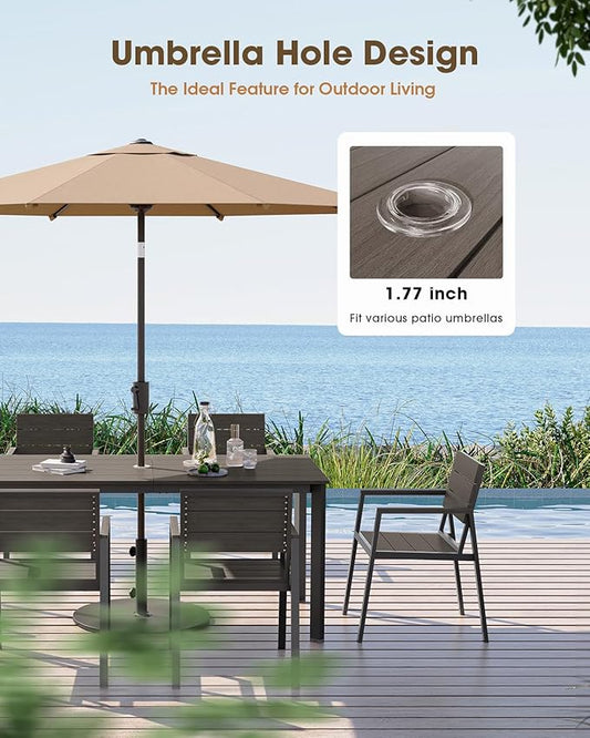 Outdoor Patio Dining Sets, Aluminum 5 Piece HDPE Outdoor Dining Table and Chairs Set with Umbrella Hole, Modern Rectangular Patio Furniture Set with All-Weather Table and 4 Chairs (Charcoal)