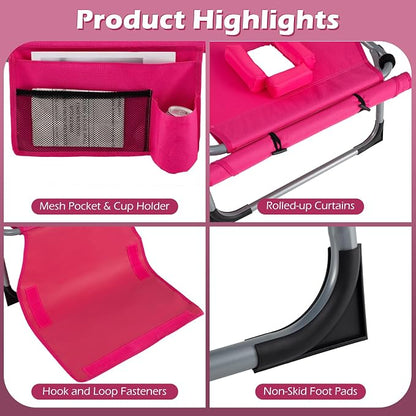GYMAX Tanning Chair, 3 in 1 Sun Bathing Lounge Chairs with Face/Arm Holes & Side Pocket, Portable Lightweight Face Down Layout Tanning Chair for Outside, Beach, Backyard, Poolside (2, Pink)