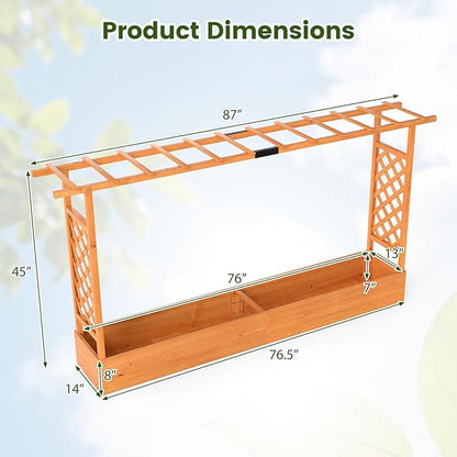 S AFSTAR Raised Garden Bed with Trellis, 2 Pieces Fir Wood Planter Box with Flat Roof & Drainage Holes, Vertical Planter Raised Bed for Climbing Plants, Flowers & Vegetables, 87" x 14" x 45" (Orange)