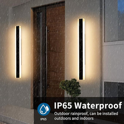 2 Pack 31.4inch Modern Outdoor LED Wall Sconce, Dimmable 3000K-6000K with Remote Control, IP65 Waterproof Black Aluminium Long Exterior Wall Light Fixture for Porch, Patio, Garage, Yard