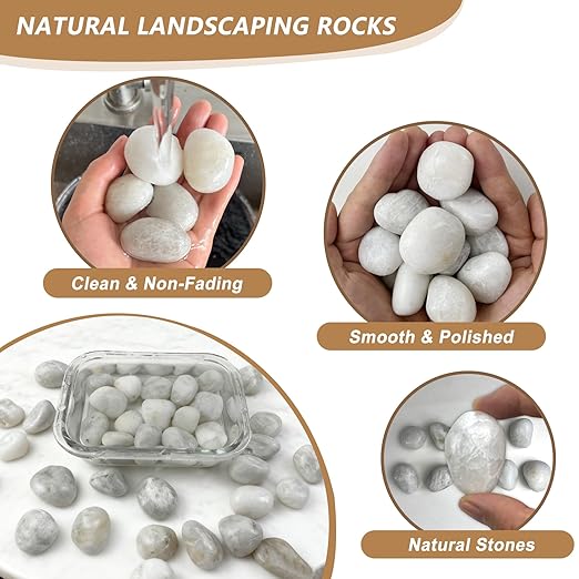 15LB White Rocks, High Polished 1–2 inch Decorative Rocks for Plants, Lava Rocks for Plants, White Pebbles for Indoor Plants, Aquarium & Fish Tank Rocks,Garden Landscaping River Stones