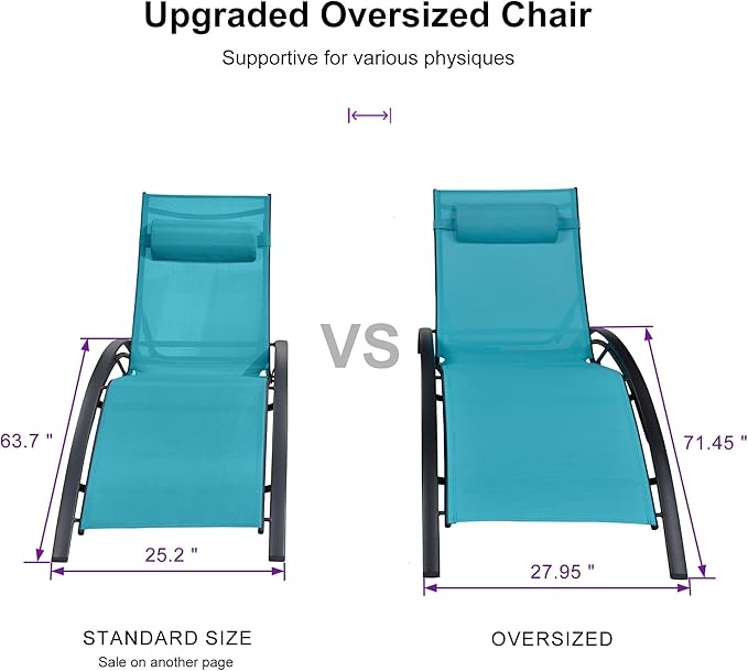 PURPLE LEAF Patio Oversized Chaise Lounge Chair Set with Side Table Poolside Adjustable Recliner Chairs for Outside Beach Outdoor Pool Sunbathing Tanning Lounger