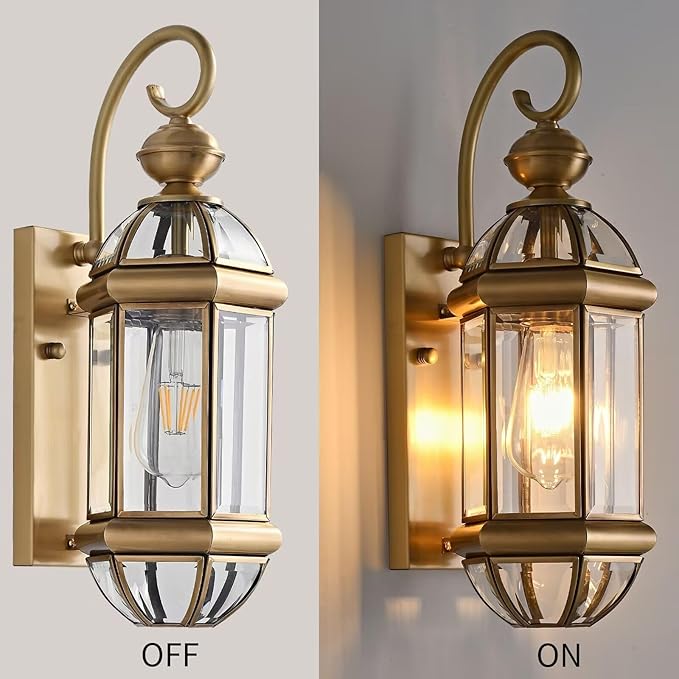 Milaii 17" H Copper Brass Outdoor Wall Light Exterior Lantern Gold Light Fixtures Outside Porch Lights IP65 Waterproof Paito Wall Mount Lighting for House