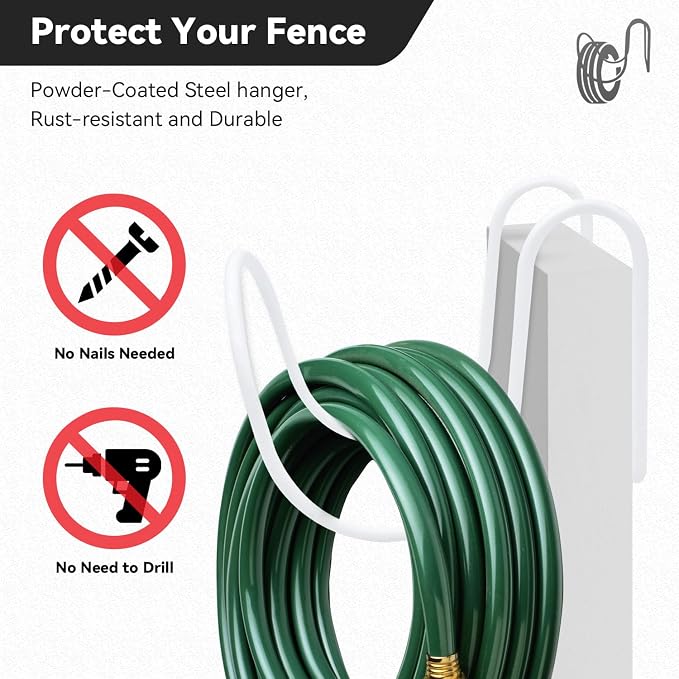 Heavy-Duty Wall Mount Hose Holder for Outdoor & Garden Use (White) - Organizes 50-150 ft Expandable, Pocket, Magic Hoses, Reels, or RV Hoses