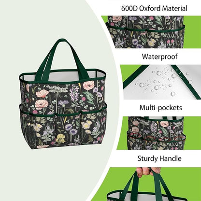 Daisy Flowers Garden Tool Bag - Waterproof Garden Tote with 8 Pockets, Large Storage Home Organizer Gardening Tool Oxford Bag for Garden Tools Kits Holder, Ideal Outdoor Gardening Gift for Women & Men