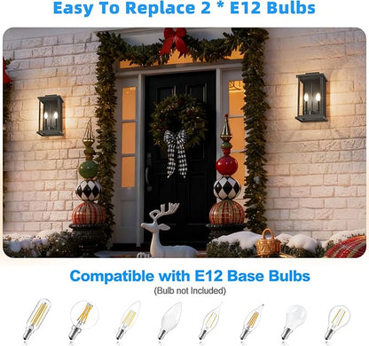 Dusk to Dawn Modern Outdoor Wall Lights,Medium Modern Outdoor Lanterns for Patio,Front Door,Garage,Waterproof Porch Light Fixture,Black Exterior Wall Sconce Light Fixtures E12 Base,1 Pack