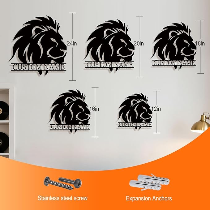 Personalized Metal Lion Name Sign – Custom Wall Art with Majestic Animal Design, Durable Outdoor & Indoor Home Decor – Unique Housewarming & Wedding Gift for Couples, Families, and Friends Style2