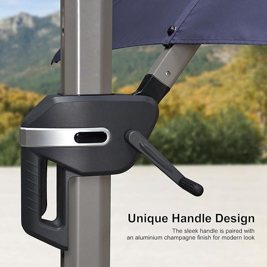 PURPLE LEAF 10FT Patio Umbrella with Base Cantilever Umbrella Square Outdoor Offset Umbrella with Champagne Frame and 360° Rotation for Garden Deck Pool, Navy Blue