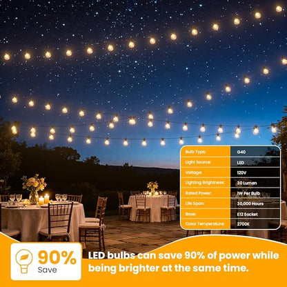 LED Outdoor String Lights, 500FT Patio Lights with 250+10 Shatterproof G40 Globe Bulbs, Waterproof Connectable Dimmable 2700K Hanging Lights for Outside Backyard Porch Balcony Party Gazebo Bistro cafe