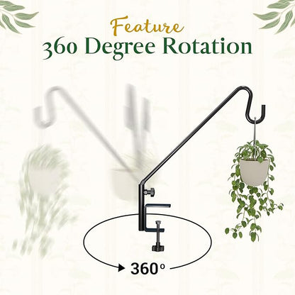 Idzo 18 Inch Railing Hook, Deck Hook for Bird Feeder Pole, Durable 3-Layer Powder Coated Steel, Shepherds Hooks for Outdoor, 360° Rotation, Sturdy Deck Railing Bracket for Hanging Decorations, 2 Packs