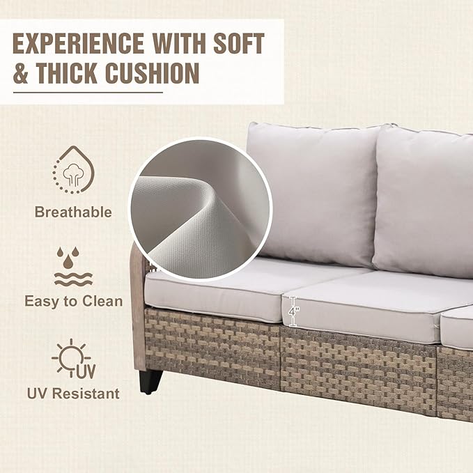 Modern Wicker Patio Furniture Set, Rattan Outdoor Conversation Set， 2 Patio Chairs, 2 Swivel Rocking Chairs, 3 Seat Couch, Loveseat, Coffee Table and Side Table, 8 Pieces, Brown/Gray