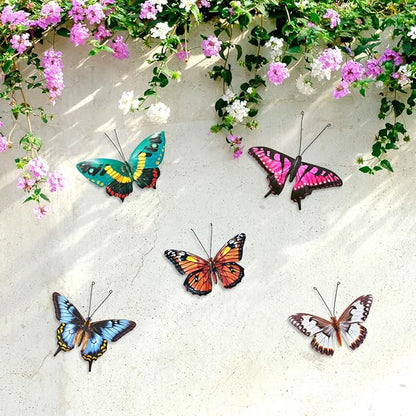 EOORAU Metal Butterfly Wall Decor - 5 Pack Lifelike Butterflies Wall Art Sculpture Hanging Decorations for Indoor or Outdoor, Yard Patio Fence Garden Decoration, Mother's Day Gift