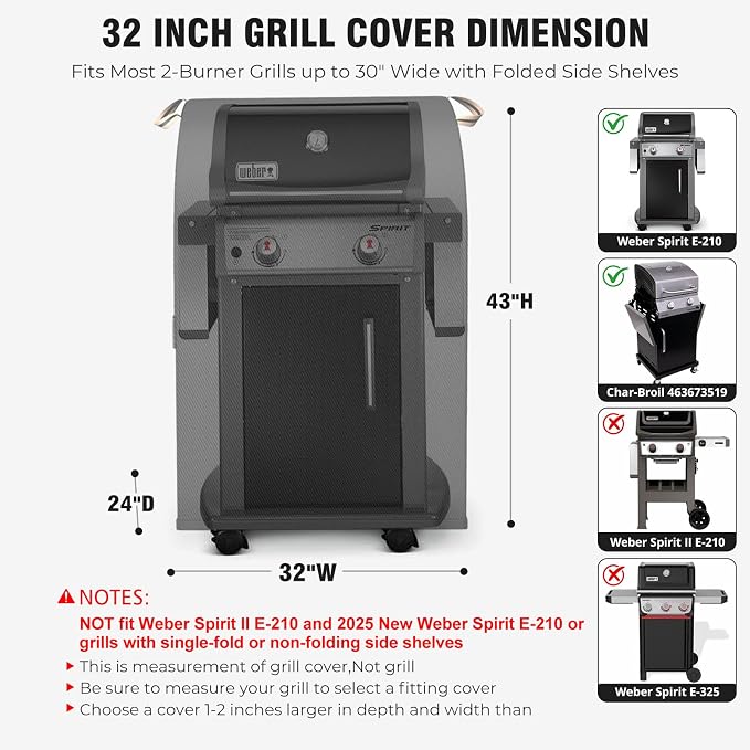 [Upgraded 1000D Heavy Duty Fabric]32" Small Grill Cover for Outdoor Grill,Waterproof 2 Burner Grill Cover,Rip-proof Barbecue Cover for Weber Char-Broil Nexgrill & More Grills with Collapsed Side Table