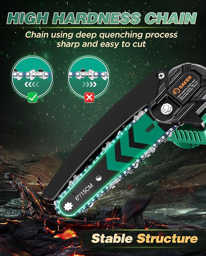 Saker Mini Chainsaw with Auto Oiler|6 Inch Chainsaws[2025 Upgraded]|Mini Cordless Electric Chain Saw|Small Handheld Portable Chainsaw Battery Powered for Tree Trimmer and Garden 2 Batteries+3 Chains