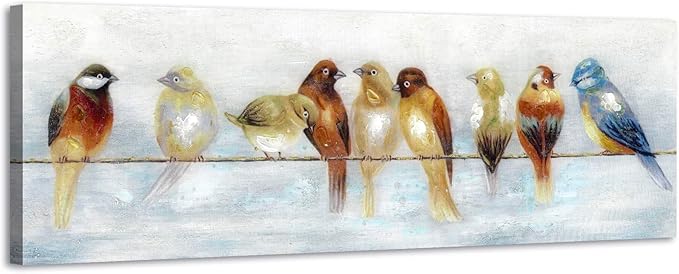 ARTISTIC PATH Abstract Birds Canvas Wall Art: Colorful Birds on Wire Picture Sparrow Painting Artwork for Living Room (45" W x 15" H, Multi-Sized)