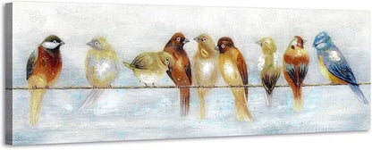 ARTISTIC PATH Abstract Birds Canvas Wall Art: Colorful Birds on Wire Picture Sparrow Painting Artwork for Living Room (45" W x 15" H, Multi-Sized)