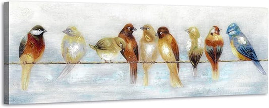 ARTISTIC PATH Abstract Birds Canvas Wall Art: Colorful Birds on Wire Picture Sparrow Painting Artwork for Living Room (45" W x 15" H, Multi-Sized)